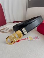 1:1 Ferragamo  Black Leather Belt No Patterns with Gold Logo buckle Automatic  Buckle 3.5cm